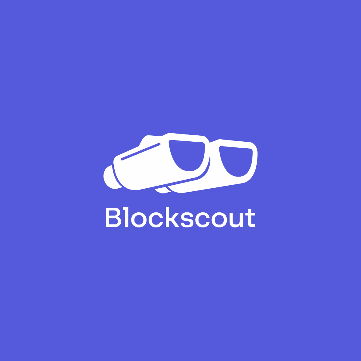 The Blockscout wordmark and goggles mark, white on purple