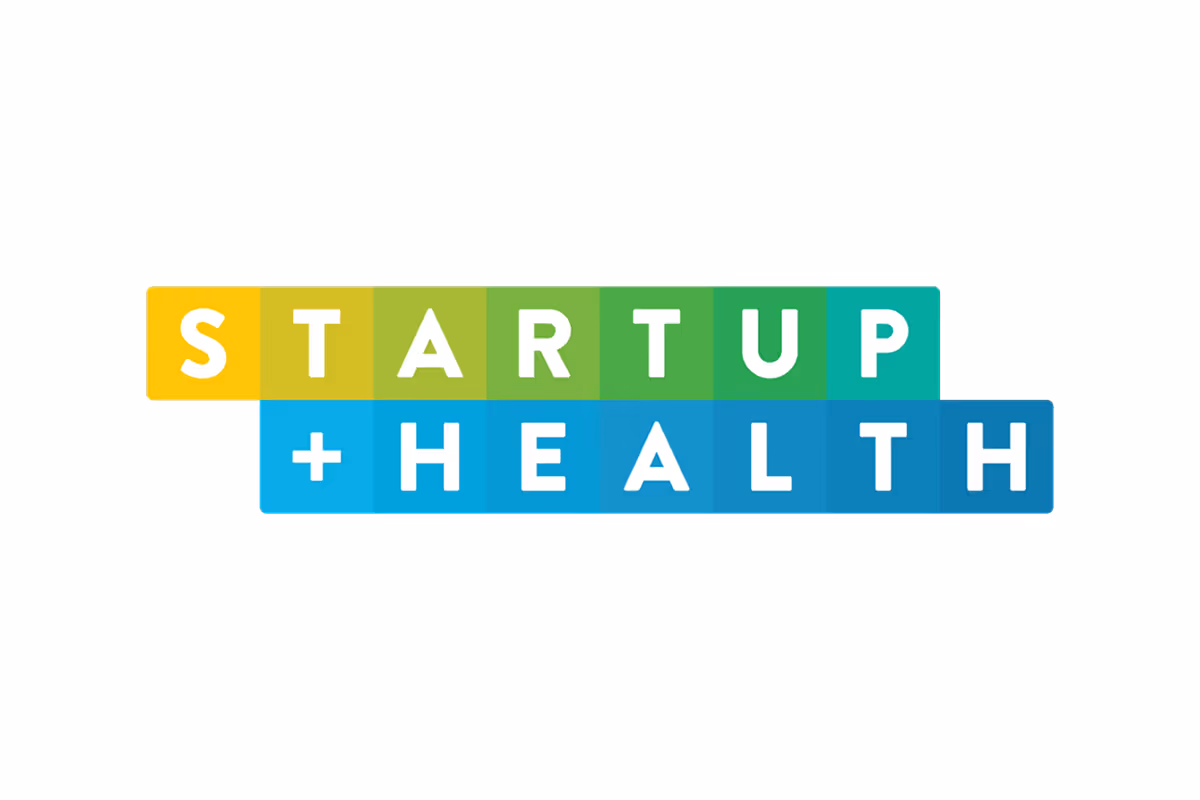 The StartUp Health wordmark — letters set in a grid of yellow, green and blue tiles