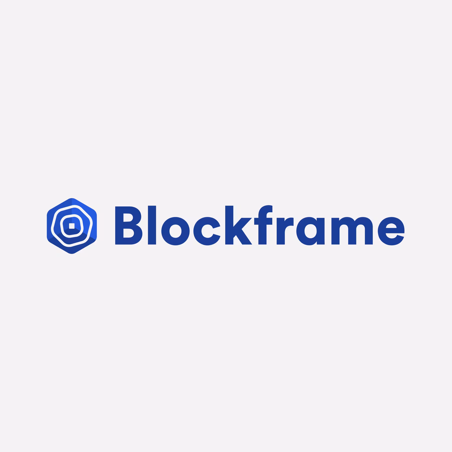 The Blockframe wordmark and hexagonal frame mark