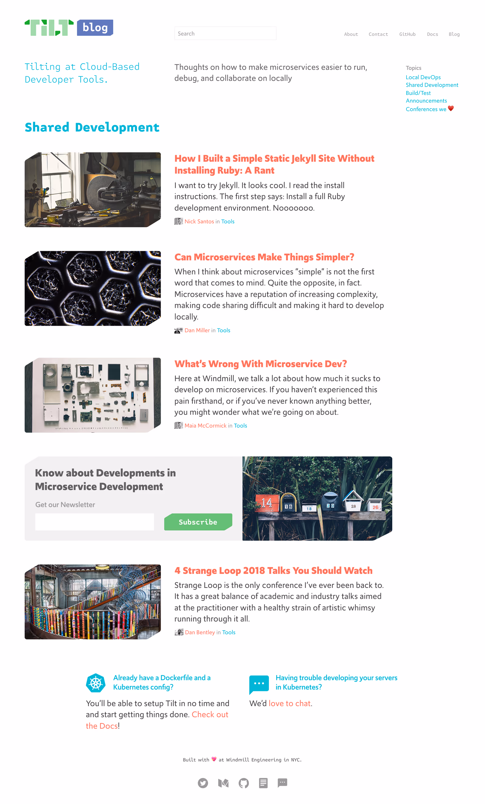 The full Tilt blog index, with topic filters and an illustrated post list