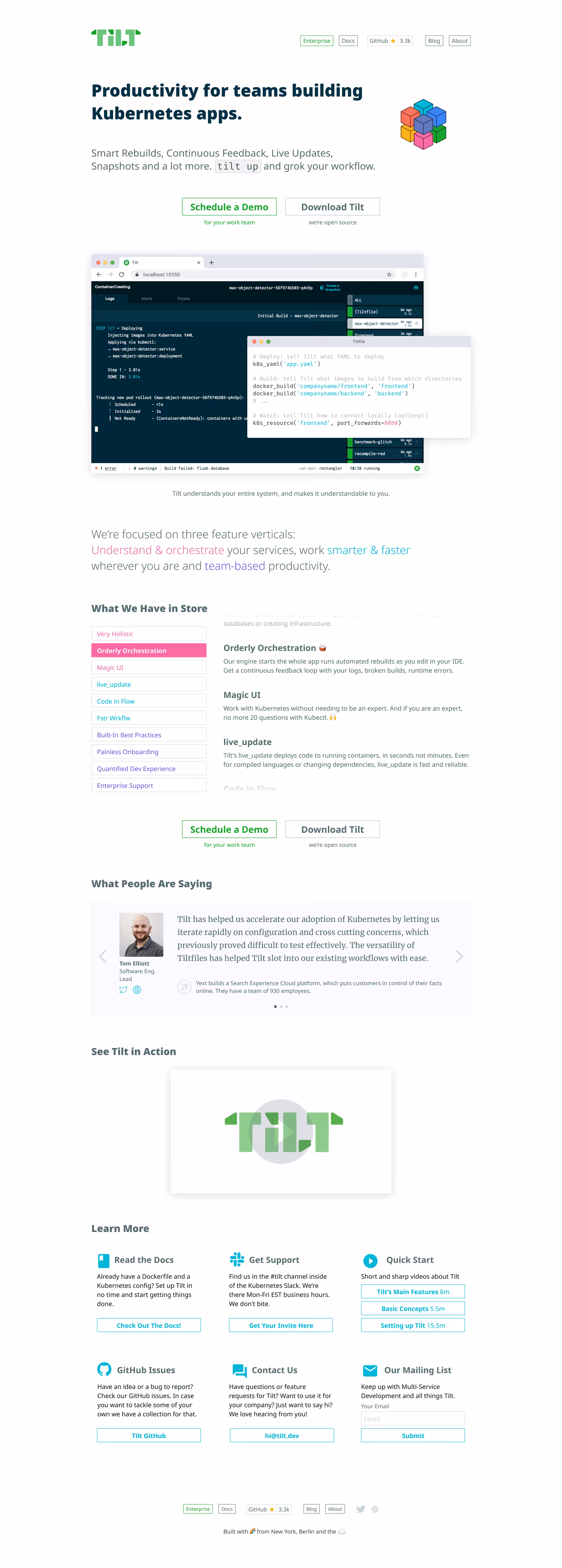 The full tilt.dev landing page